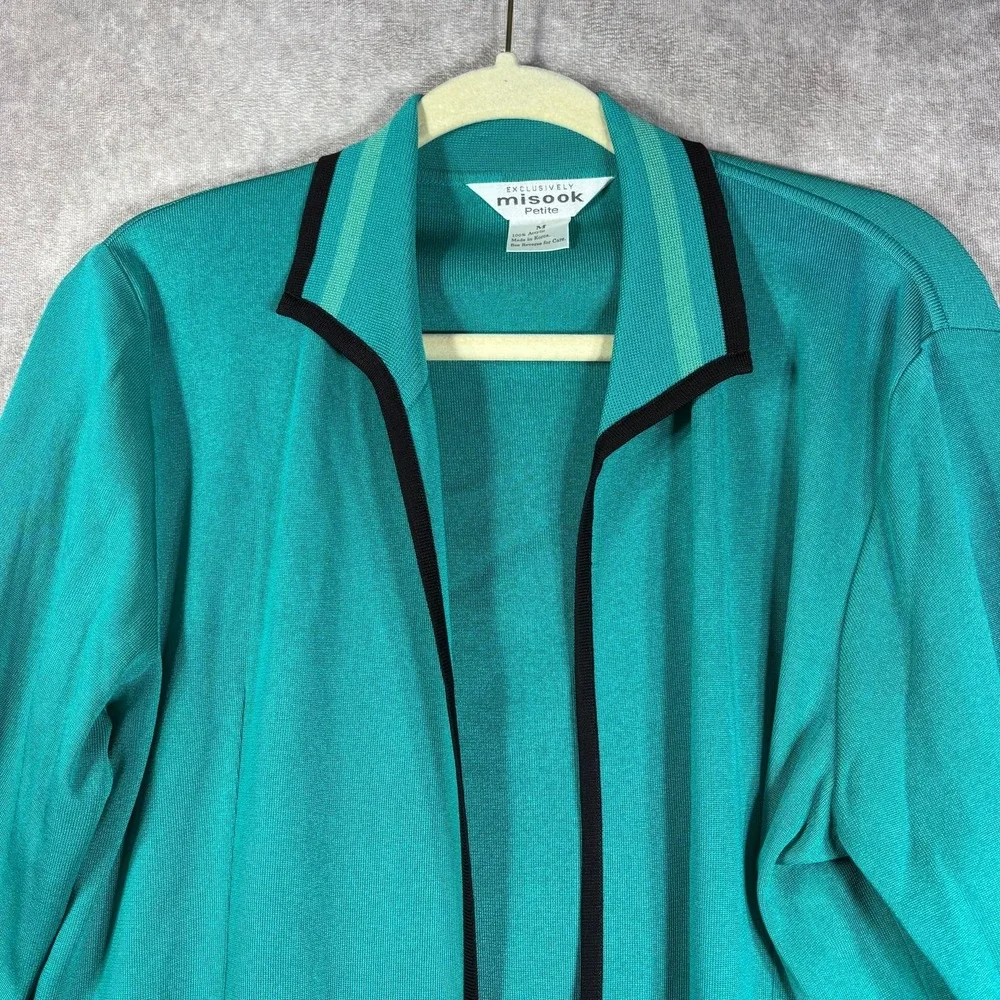 Exclusively Misook Cardigan Sweater Womens Size PM Green Knit Open Front Career‎